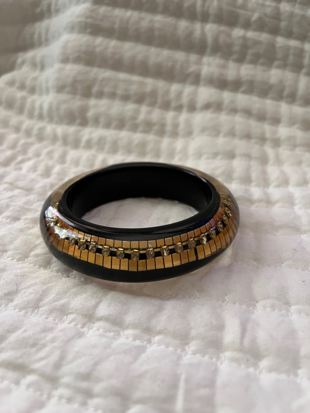 Black Resin Bangle with Gold Mosaic Inlay